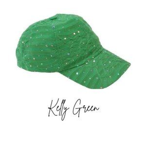 Kelly Green On Sparkly Sun Cap  Intense-Green Vintage Hat! One size.
